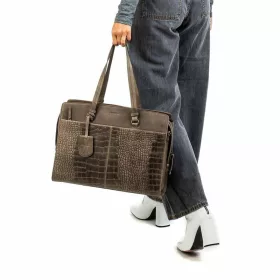    Dámska kožená taška na notebook Burkely Croco Cody tmavozelená 15"