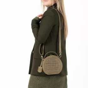    Burkely Croco Cassy khaki dámska kožená taška cez rameno, kabelka