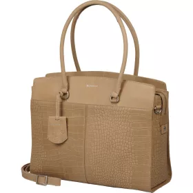    Burkely Cool Colbie béžová dámska kožená taška na notebook cez rameno 15,6" 40 x 33 cm