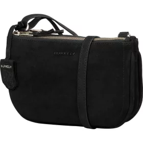    Burkely Still Selene čierna nubuková dvojvrecká dámska kožená taška cez rameno 25 x 16 cm