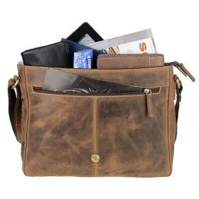    Kožená horizontálna taška cez rameno Greenburry, bočná taška 14"