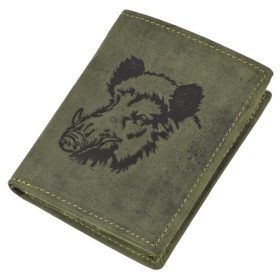    Lovecká kožená peňaženka so vzorom diviaka Greenburry, olivová