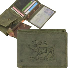   Lovecká kožená peňaženka so vzorom jeleňa Greenburry, olivová