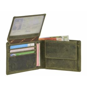   Lovecká kožená peňaženka so vzorom diviaka Greenburry, olivová