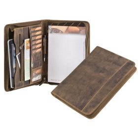   Hnedý kožený priečinok na poznámky Greenburry A/4 s držiakom na tablet
