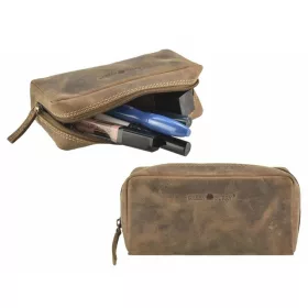    Kožená kozmetická taštička Greenburry hnedá, držiak na pero