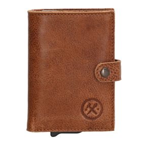    Vyskakovacia mini peňaženka z koňakovej kože Hide&Stiches, držiak na karty 10×7 cm