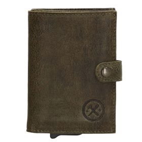    Hide&Stiches tmavozelená kožená vyskakovacia mini peňaženka, držiak na karty 10×7 cm