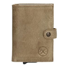    Hide&Stiches kožená vyskakovacia mini peňaženka pieskovej farby, držiak na karty 10×7 cm