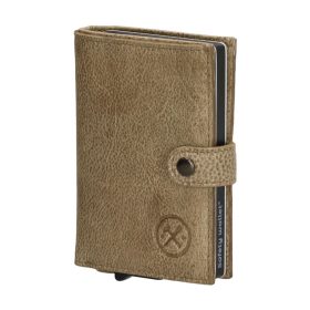    Hide&Stiches kožená vyskakovacia mini peňaženka pieskovej farby, držiak na karty 10×7 cm