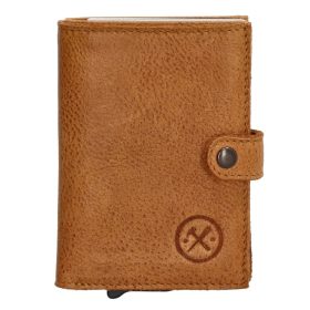    Hide&Stiches okrovo žltá kožená vyskakovacia mini peňaženka, držiak na karty 10×7 cm