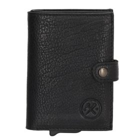    Hide&Stiches čierna kožená vyskakovacia mini peňaženka, držiak na karty 10×7 cm