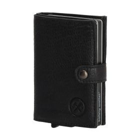    Hide&Stiches čierna kožená vyskakovacia mini peňaženka, držiak na karty 10×7 cm