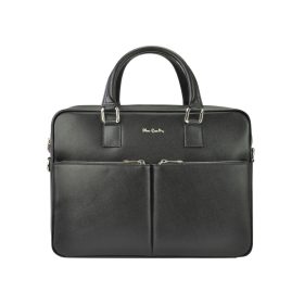    Pierre Cardin FRZ 1639 FRENZY čierna unisex kožená aktovka, taška na notebook 15,6" 40 x 30 x 10 cm