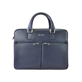    Pierre Cardin FRZ 1639 FRENZY modrá unisex kožená aktovka, taška na notebook 15,6" 40 x 30 x 10 cm