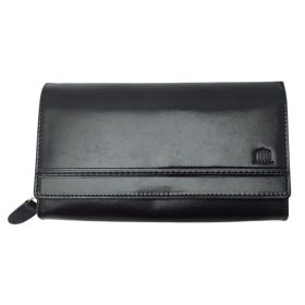    Dámska hodvábna lesklá čierna kožená peňaženka Giorgio Carelli