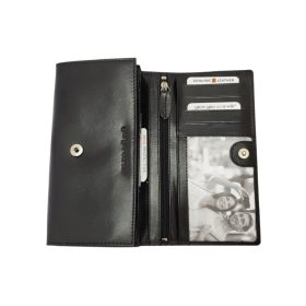    Dámska hodvábna lesklá čierna kožená peňaženka Giorgio Carelli