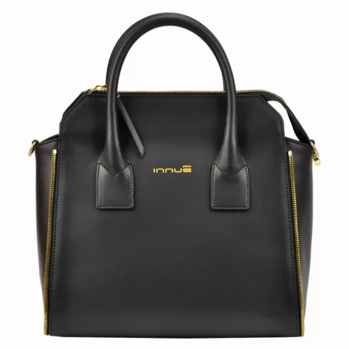  Dámska kožená kabelka Innue E351 čierna, crossbody 30 x 27 x 14 cm