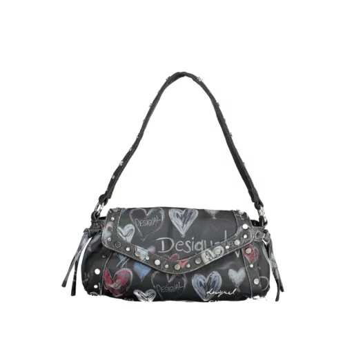  Desigual čierna džínsová, vzorovaná kabelka cez rameno 27 x 18 x 7 cm