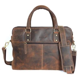    Giorgio Carelli: starožitný, opotrebovaný efekt, sťahovacia kožená taška cez rameno, taška na notebook 41 cm