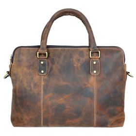    Giorgio Carelli: starožitný, opotrebovaný efekt, sťahovacia kožená taška cez rameno, taška na notebook 41 cm