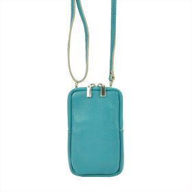    Gregorio MOBI-1 tyrkysová dámska malá kožená taška cez rameno, držiak na mobil 11 x 18 x 1,8 cm