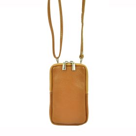    Gregorio MOBI-1 koňakovo hnedá dámska malá kožená taška cez rameno, držiak na mobil 11 x 18 x 1,8 cm
