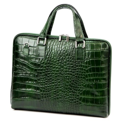  Dámska kožená taška na notebook Camilla 777 CROCO zelená 40 x 31 x 6 cm