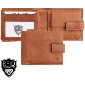    Peňaženka Giorgio Carelli z koňakovej kože fefi so širokým remienkom, 11,5×9 cm, RFID
