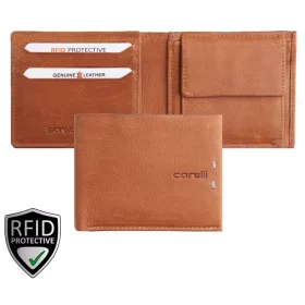    Pánska peňaženka z koňakovej kože Giorgio Carelli s RFID ochranou, 11 × 9 cm