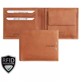    Pánska peňaženka z koňakovej kože Giorgio Carelli s RFID, 11 × 9 cm