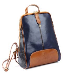    Florence 2001 tmavomodro-hnedý dámsky batoh z hovädzej kože 29 x 33 x 12 cm