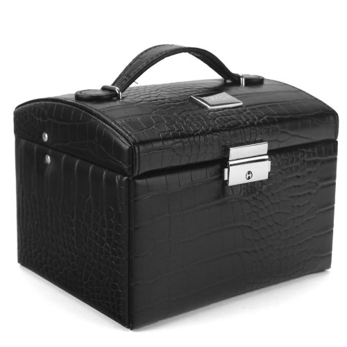  PATRIZIA BEAUTY-18013 čierny kožený kufor 14 x 13 x 17 cm