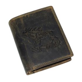    Poľovnícka pánska kožená peňaženka Giorgio Carelli s motívom jeleňa, RFID ochrana