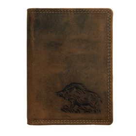    Hnedý kožený držiak na ID kartu Giorgio Carelli so vzorom diviaka