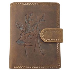    Kožený držiak na karty Giorgio Carelli s motívom hlavy jeleňa, RFID ochrana