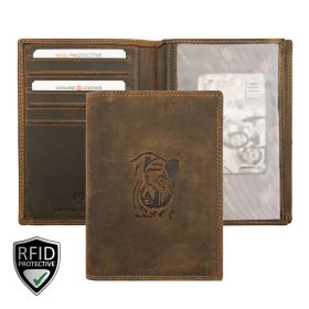    Giorgio Carelli hnedý kožený držiak na ID kartu s potlačou hlavy diviaka 17×12,5 cm