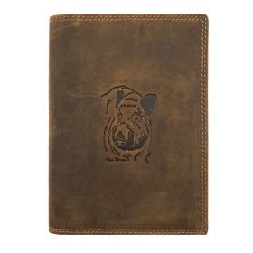    Giorgio Carelli hnedý kožený držiak na ID kartu s potlačou hlavy diviaka 17×12,5 cm