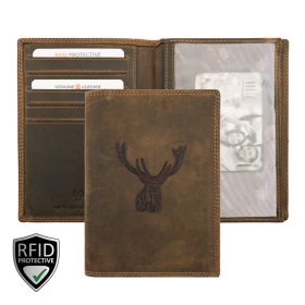    Giorgio Carelli hnedý kožený držiak na ID kartu s potlačou hlavy jeleňa 17×12,5 cm