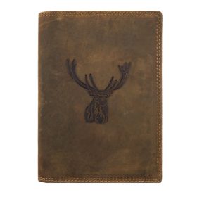    Giorgio Carelli hnedý kožený držiak na ID kartu s potlačou hlavy jeleňa 17×12,5 cm