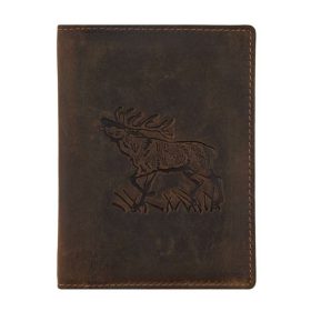    Kožený držiak maďarského poľovného lístka Giorgio Carelli s motívom jeleňa, RFID ochrana