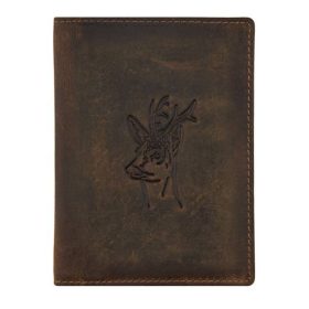    Kožený držiak maďarského poľovného lístka Giorgio Carelli s motívom hlavy srny, RFID ochrana