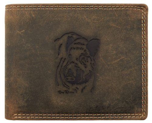  Pánska kožená peňaženka s motívom kančej hlavy Giorgio Carelli s RFID ochranou, 12 × 9,5 cm