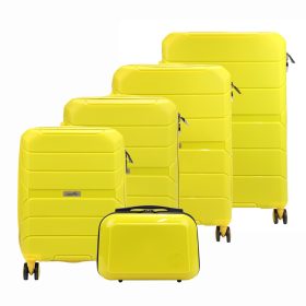    Jony žltý polypropylénový 5-dielny tvrdostenný kufor s kozmetickou taštičkou 30/53/55/67/77 cm
