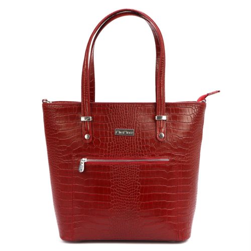  Dámska kožená kabelka cez rameno MiaMore 01-011 CROCO červená 38 x 32 x 13 cm