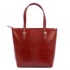  Dámska kožená kabelka cez rameno MiaMore 01-011 CROCO červená 38 x 32 x 13 cm