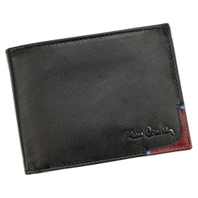    Pierre Cardin čierno-červená pánska kožená peňaženka, s RFID ochranou, 12 × 9 cm
