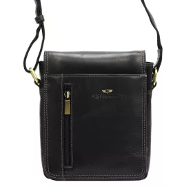    Peterson PTN TB-7032-COM čierna pánska kožená bočná taška, taška cez rameno 17 x 21 x 8 cm