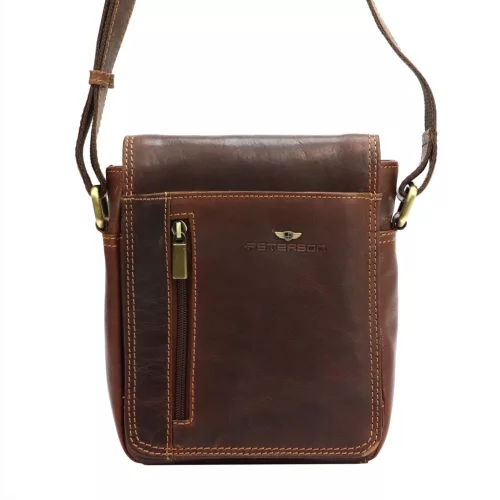  Peterson PTN TB-7032-COM hnedá pánska taška na opasok z hovädzej kože 17 x 21 x 8 cm