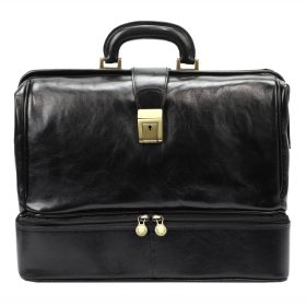    Spodná priehradka Florence Talianska čierna lekárska taška z pravej kože 38 x 28 x 18 cm